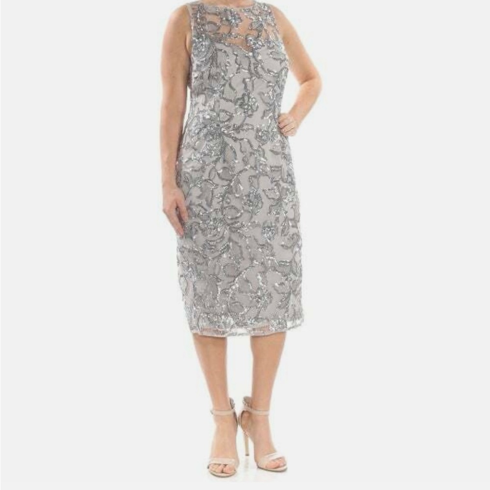 White House Black Market Gray Floral Midi Dress